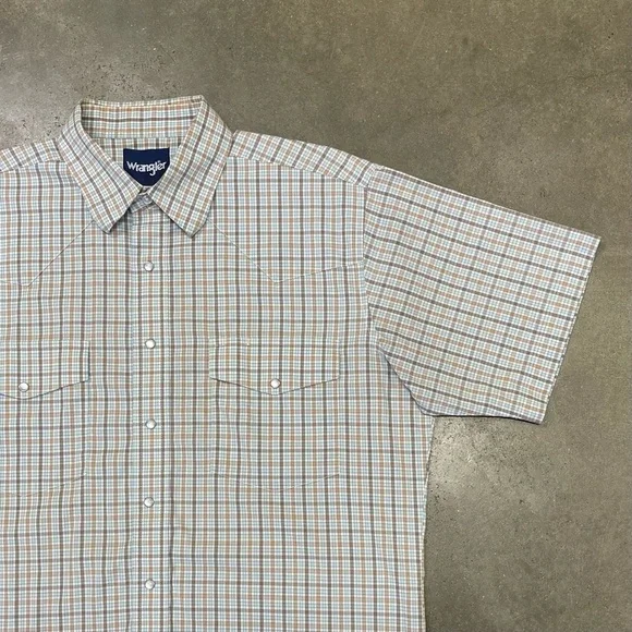 VTG 90s Wrangler Brushpopper Check Pearl Snap Western Shirt - Picture 1 of 9